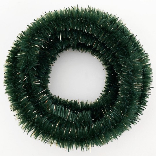 Chenille Bottlebrush Cording in Green + Gold Tinsel ~ 17mm Wired ~ 3 yds.
